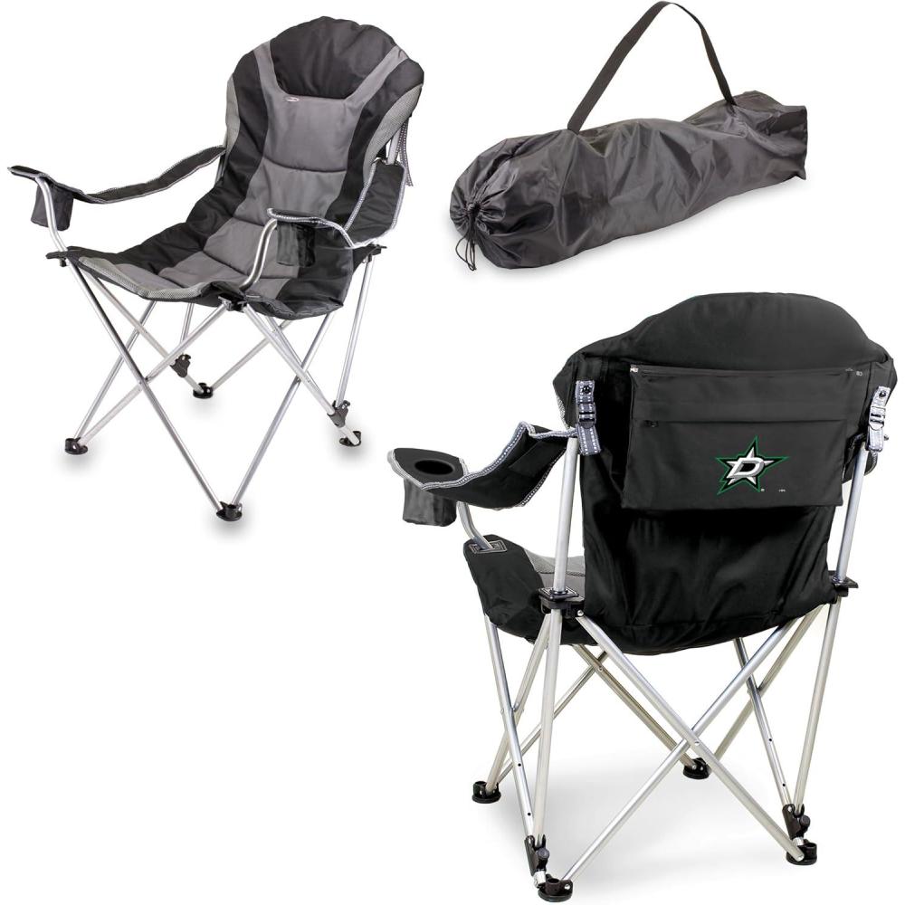 imagePICNIC TIME NHL Colorado Avalanche Reclining Camp Chair Beach Chair for Adults Sports Chair with Carry Bag Black with Gray Accents