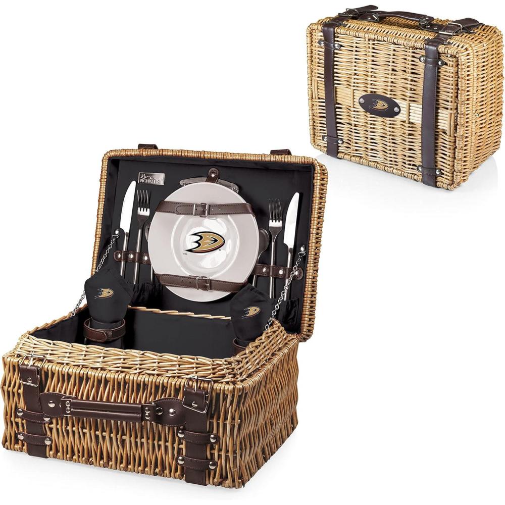 imagePICNIC TIME NHL UnisexAdult NHL Champion Picnic Basket for 2 Large Wicker Picnic Set with Cutlery Service KitBlack With Brown Accents