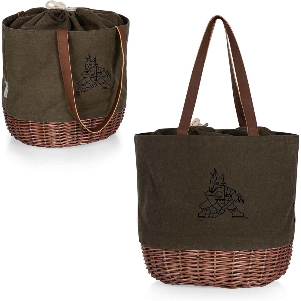 imagePICNIC TIME NHL UnisexAdult NHL Coronado Canvas and Willow Basket Tote Picnic Tote Bag Beach ToteKhaki Green