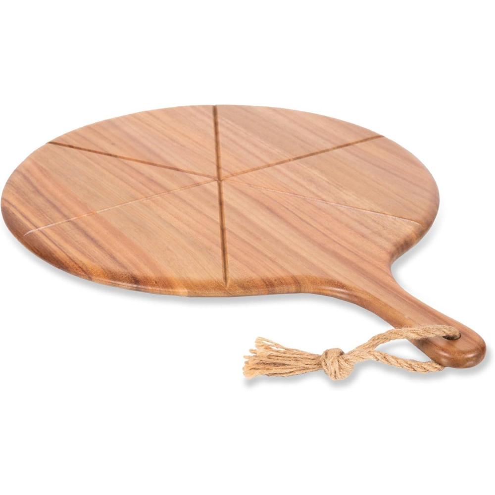 imagePICNIC TIME Napoletana Acacia Wood Pizza Cutter Board and Pizza Peel Paddle 22 Inch Round Pizza Cutting Board with Grooves for Perfect Slices Wooden Pizza Serving Board Charcuterie or Bread Tray