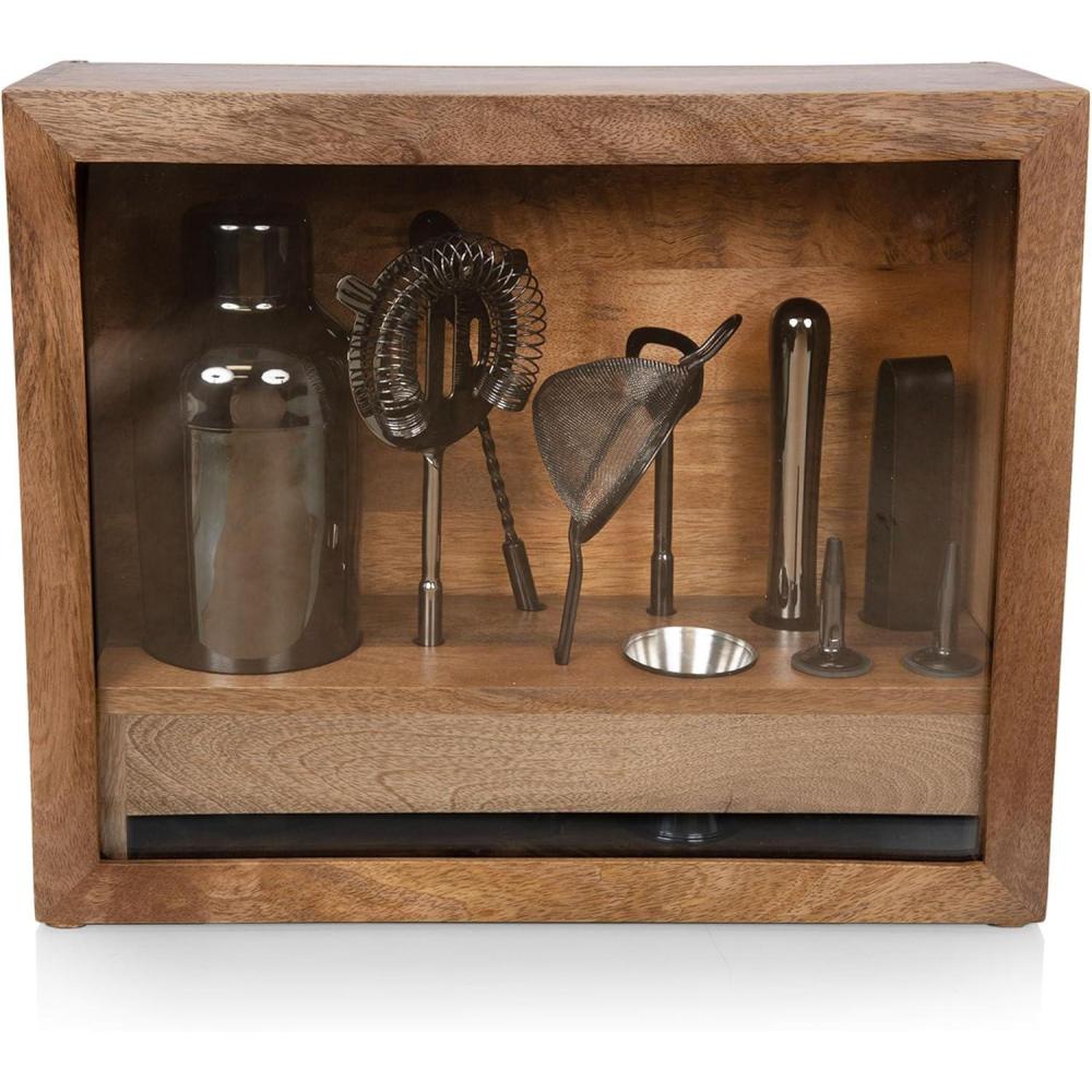 imagePICNIC TIME Old Fashioned Bar Set Professional Bartender Kit Cocktail Shaker Set Bar Accessories with Wood Gift Box Mango Wood