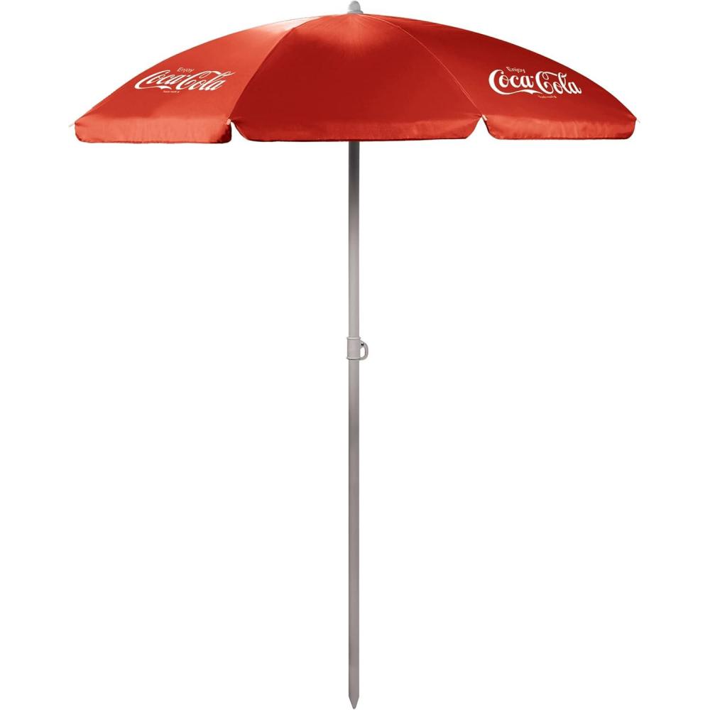 imagePICNIC TIME Outdoor Canopy Sunshade Beach Umbrella 55 Small Patio Umbrella Beach Chair UmbrellaCocaCola Red