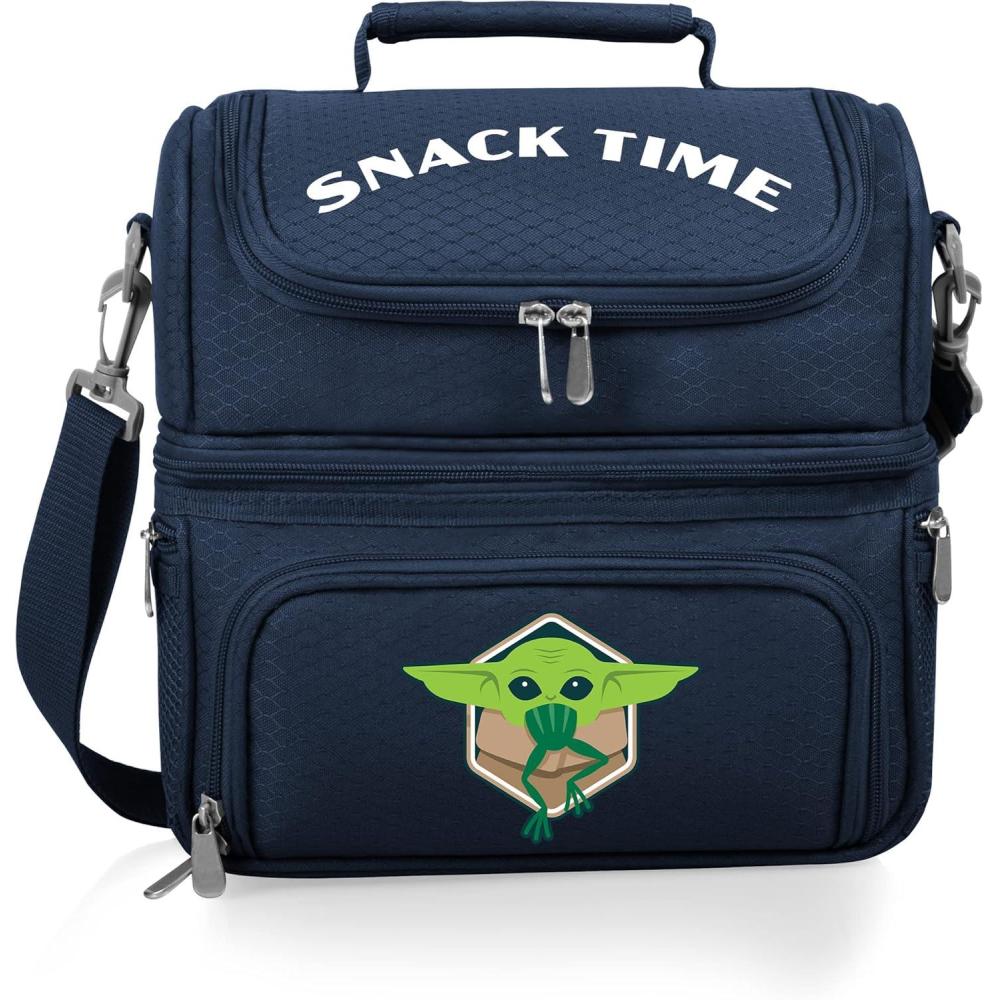 imagePICNIC TIME Star Wars Mandalorian Grogu Pranzo Lunch Bag Insulated Lunch Box with Utensil Set Lunch Cooler Bag BlackStar Wars Mandalorian Grogu Snack Time Navy Blue
