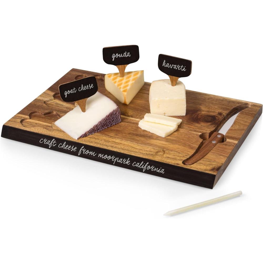 imagePICNIC TME Delio Cheese Board and Knife Set Charcuterie Board Set Acacia Wood Cutting Board with Cheese Knife and Markers Acacia Wood
