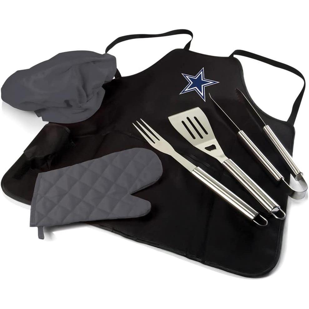 imagePicnic TIME BBQ Apron Tote Pro Grill Set Black with Gray AccentsDallas Cowboys