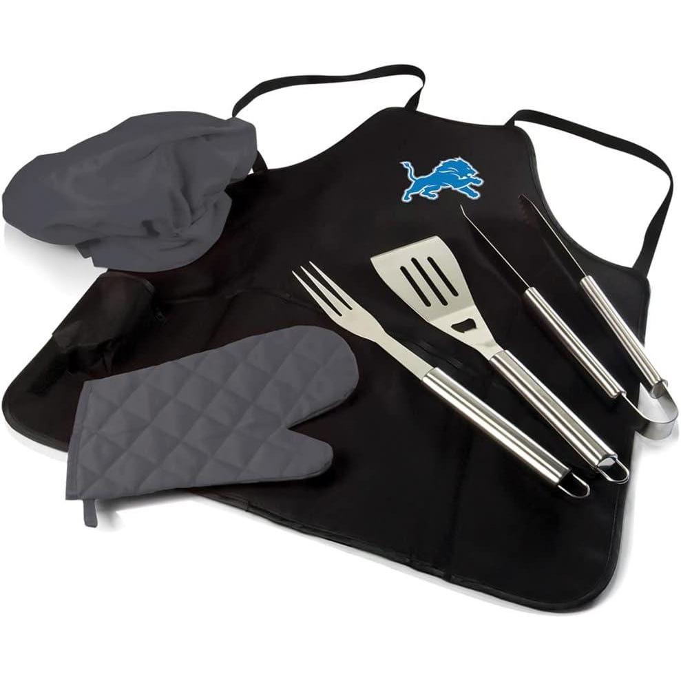 imagePicnic TIME BBQ Apron Tote Pro Grill Set Black with Gray AccentsDetroit Lions