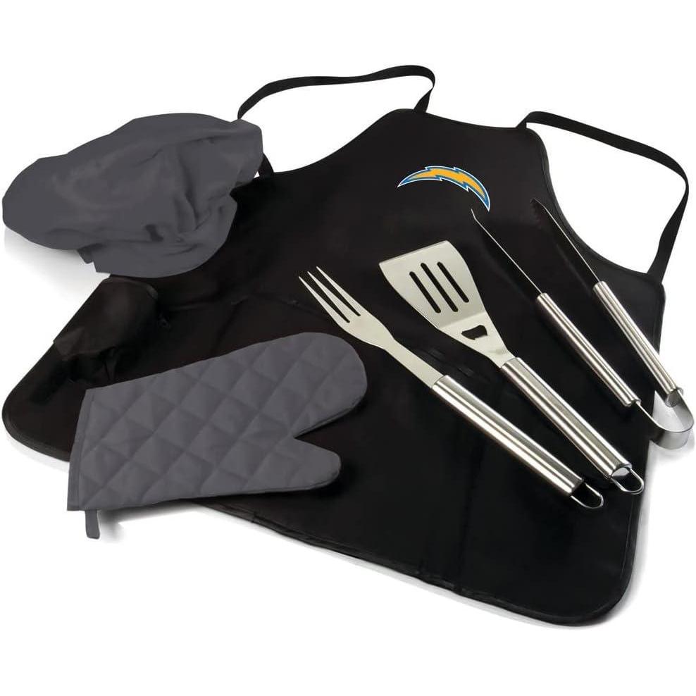 imagePicnic TIME BBQ Apron Tote Pro Grill Set Black with Gray AccentsLos Angeles Chargers
