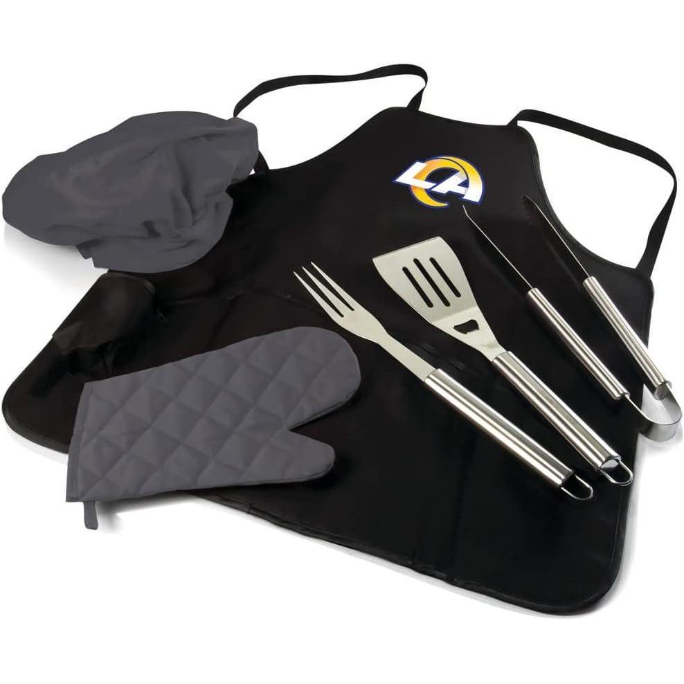 imagePicnic TIME BBQ Apron Tote Pro Grill Set Black with Gray AccentsLos Angeles Rams