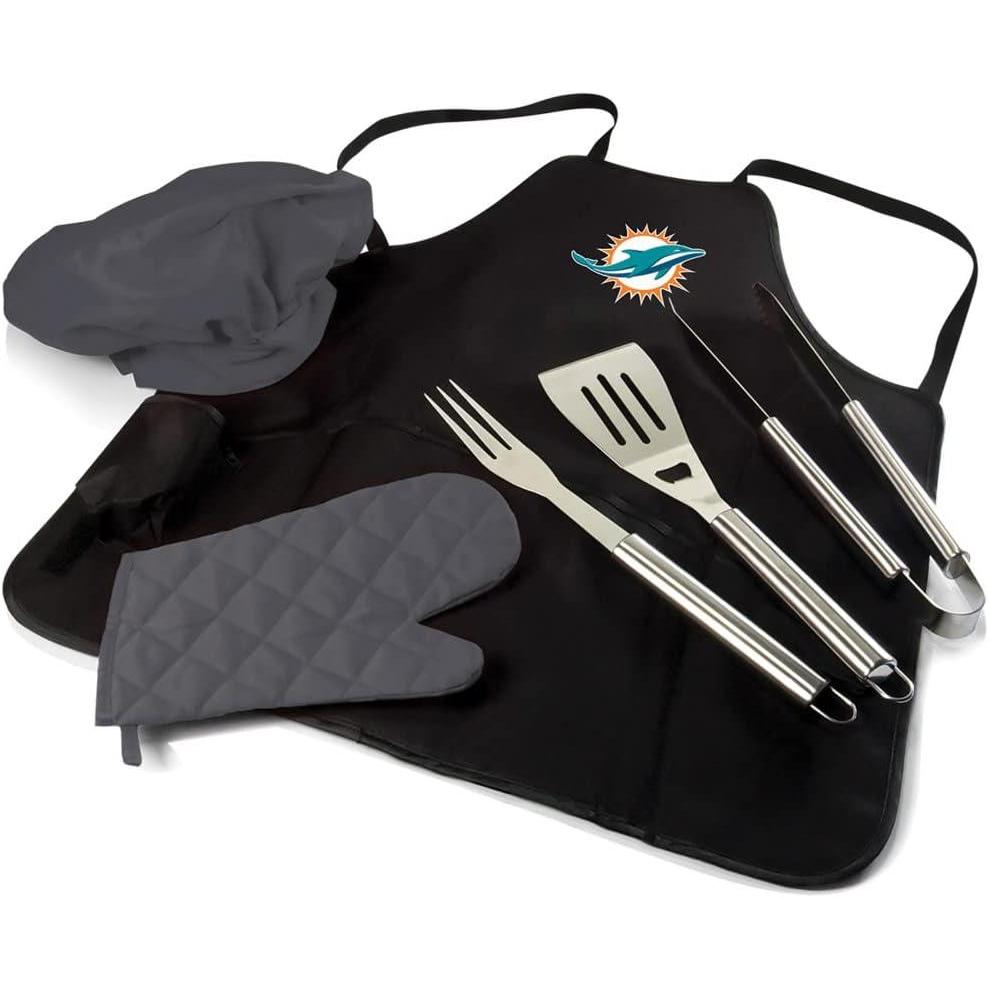 imagePicnic TIME BBQ Apron Tote Pro Grill Set Black with Gray AccentsMiami Dolphins