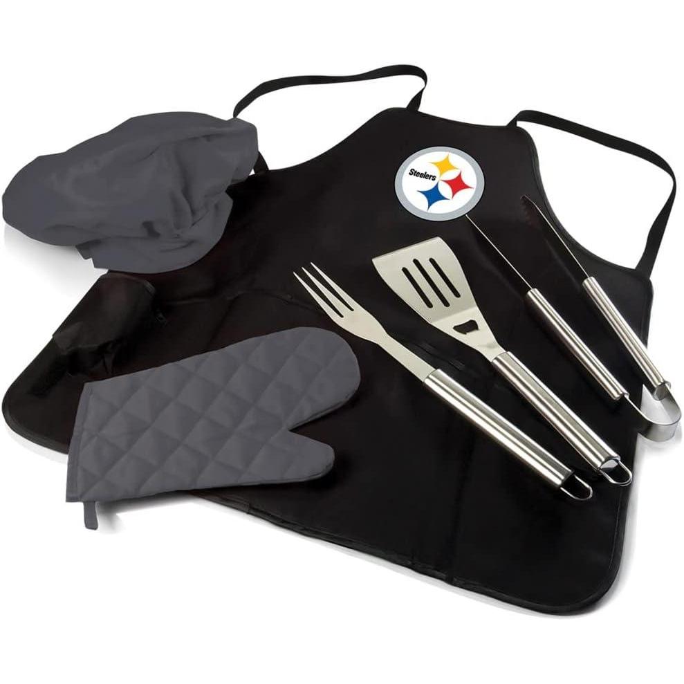 imagePicnic TIME BBQ Apron Tote Pro Grill Set Black with Gray AccentsPittsburgh Steelers