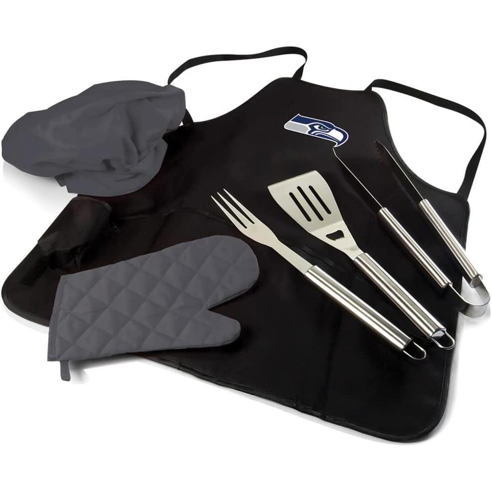 imagePicnic TIME BBQ Apron Tote Pro Grill Set Black with Gray AccentsSeattle Seahawks
