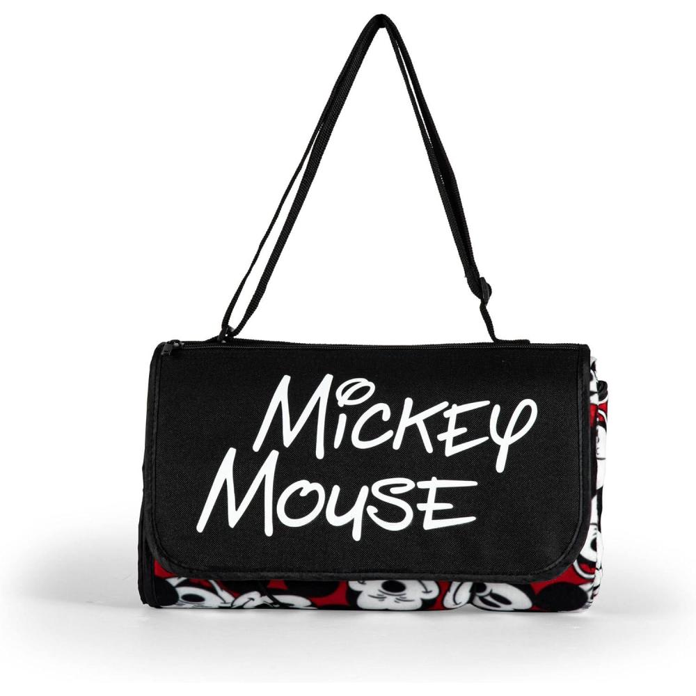 imagePicnic TIME Disney Mickey Mouse Blanket Tote Outdoor Picnic Blanket Beach Blanket Camping Blanket Red with Black Pattern