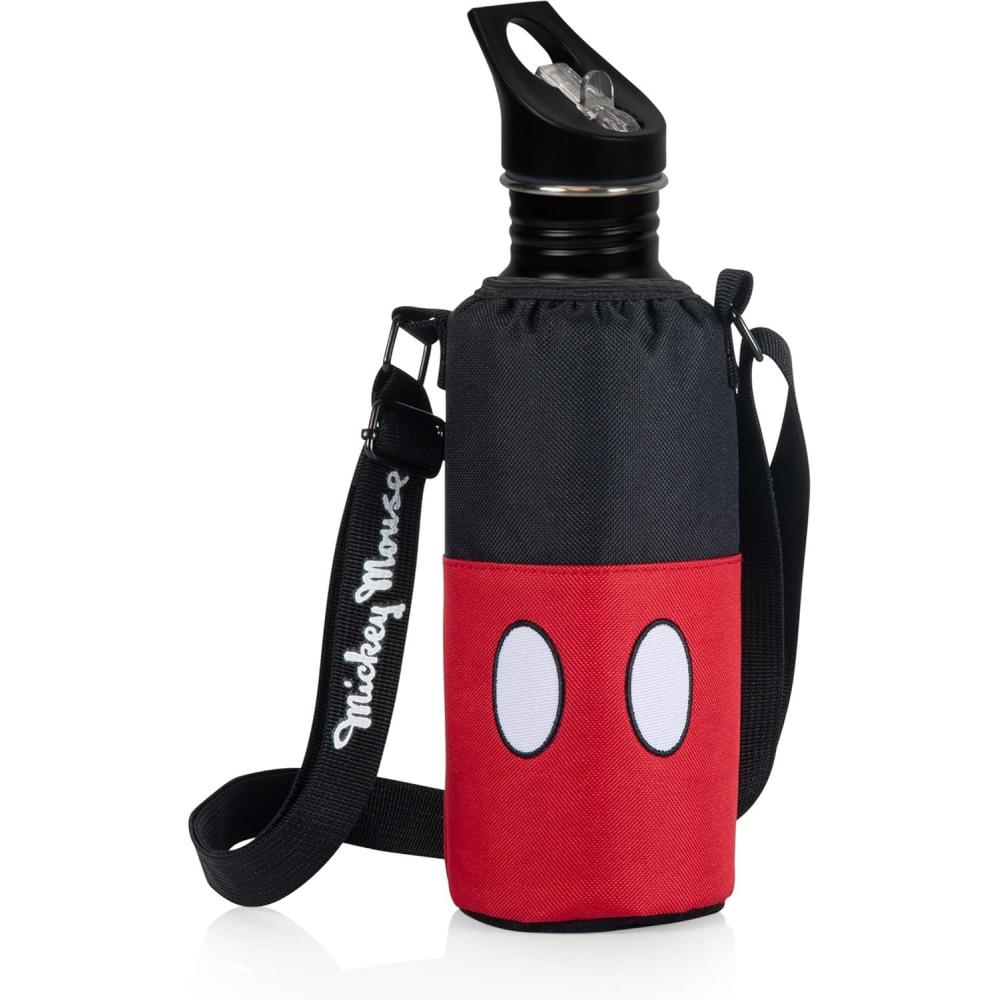 imagePicnic TIME Disney Mickey Mouse Bottle Cooler Tote with Bottle Water Bottle Carrier Black with Red Pattern