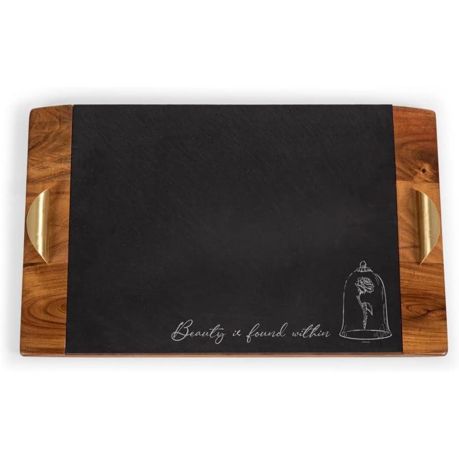 imagePicnic TIME Disney Mickey Mouse Covina Acacia and Slate Serving Tray Charcuterie Board Set Cheese Board Acacia Wood ampamp Slate Black with Gold AccentsDisney the Beauty the Beast Acacia Wood Slate Black