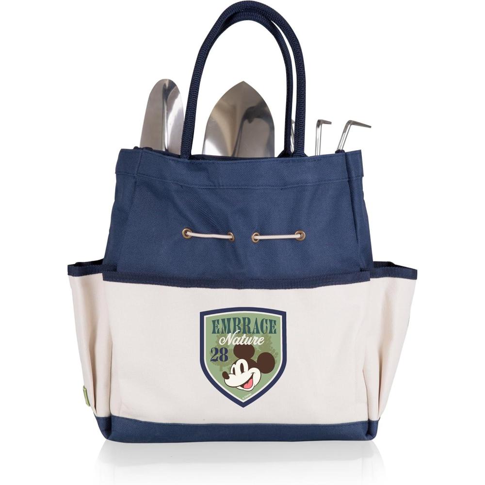 imagePicnic TIME Disney Mickey Mouse Garden Bag with Tool Set Garden Tool Organizer Bag Gardening Tools Gifts for Women and Men Navy Blue with Beige AccentsDisney Mickey Mouse Navy Blue with Beige Accents
