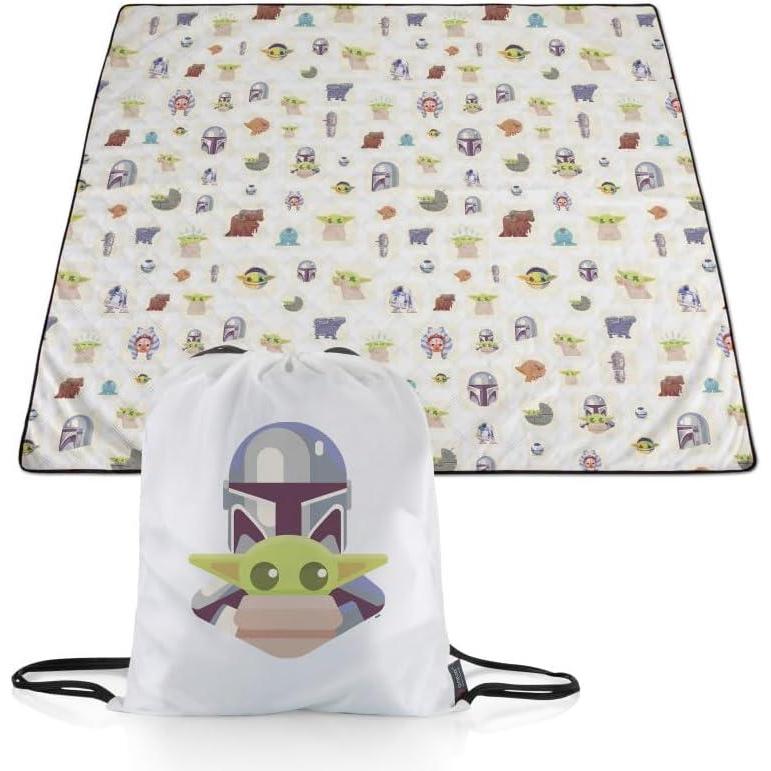 imagePicnic TIME Disney Mickey Mouse Impresa Picnic Blanket Lightweight Beach Blanket Machine Washable Mickey Face with Red BackgroundStar Wars Mandalorian Grogu  Black and White