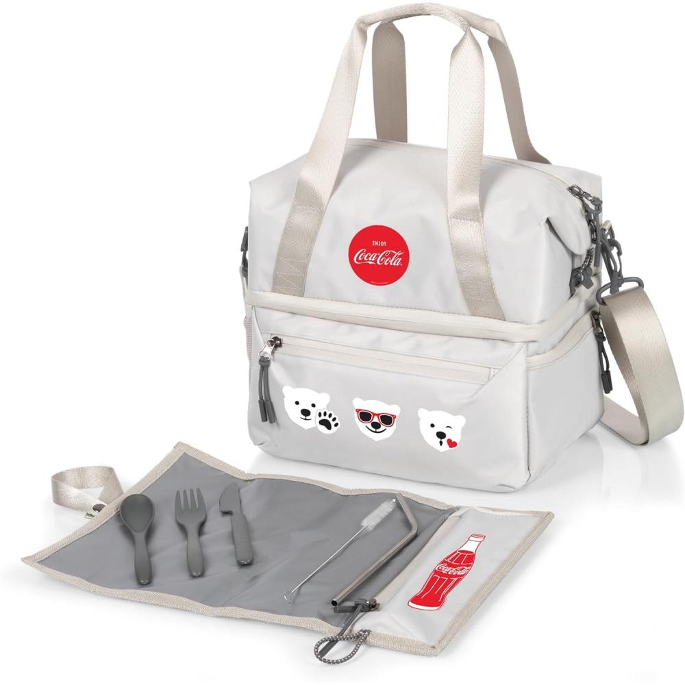 imagePicnic TIME Disney Mickey Mouse Tarana Insulated Lunch Bag Made from Recycled Material Lunch Box with Picnic Set Upcycled Lunch Cooler Bag Carbon BlackCocaCola  Halo Gray