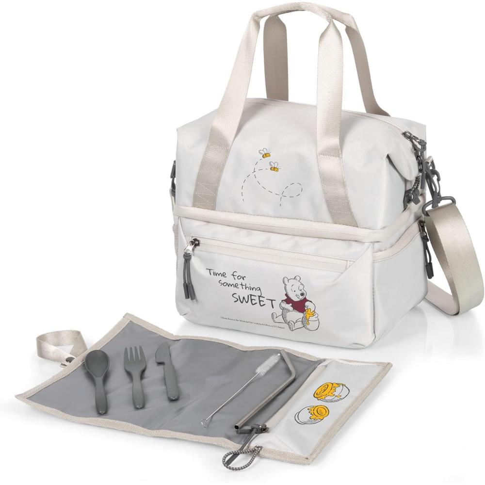 imagePicnic TIME Disney Mickey Mouse Tarana Insulated Lunch Bag Made from Recycled Material Lunch Box with Picnic Set Upcycled Lunch Cooler Bag Carbon BlackDisney Winnie the Pooh  Halo Gray