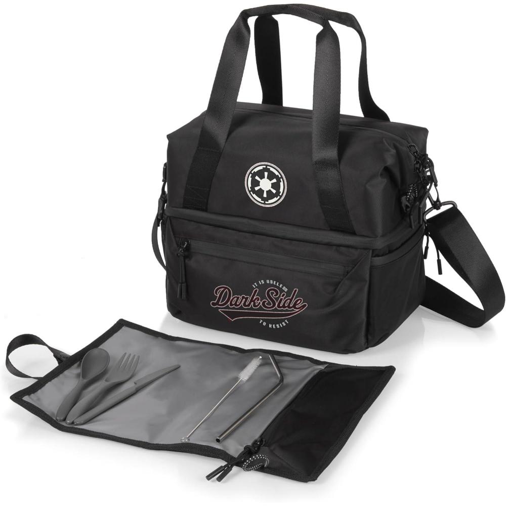 imagePicnic TIME Disney Mickey Mouse Tarana Insulated Lunch Bag Made from Recycled Material Lunch Box with Picnic Set Upcycled Lunch Cooler Bag Carbon BlackStar Wars Darth Vader Dark Side Carbon Black