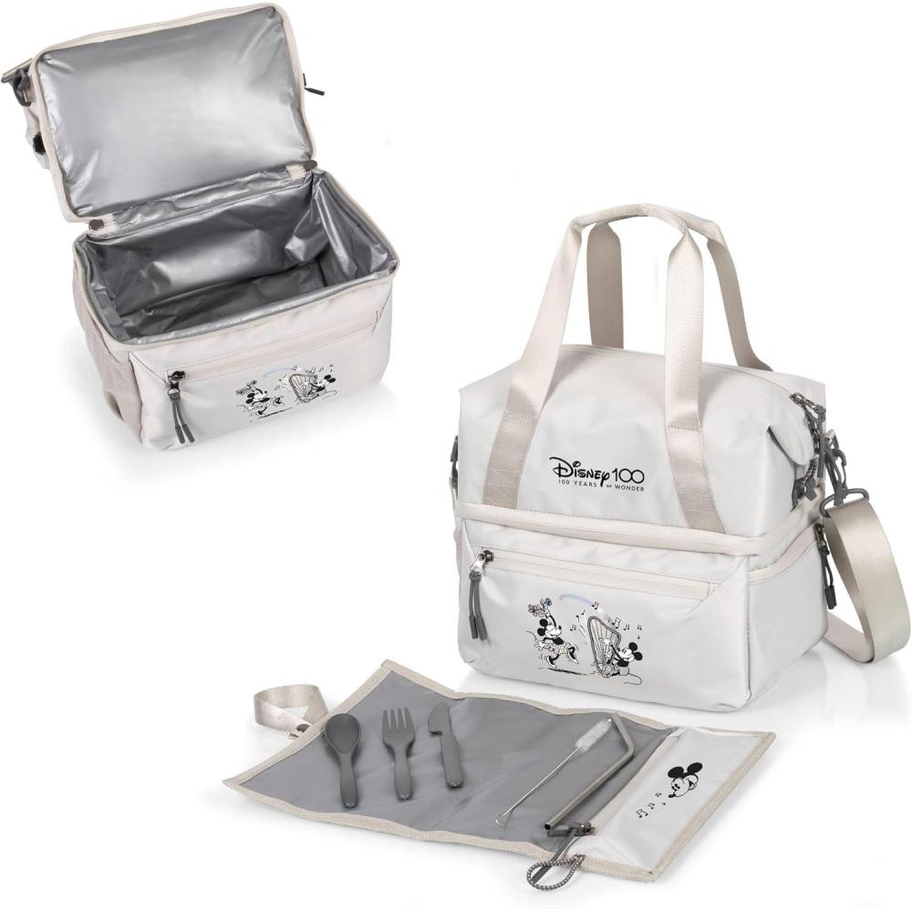 imagePicnic TIME Disney Mickey Mouse Tarana Insulated Lunch Bag Made from Recycled Material Lunch Box with Picnic Set Upcycled Lunch Cooler Bag Carbon BlackDisney 100  Halo Gray