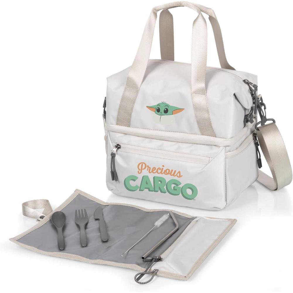 imagePicnic TIME Disney Mickey Mouse Tarana Insulated Lunch Bag Made from Recycled Material Lunch Box with Picnic Set Upcycled Lunch Cooler Bag Carbon BlackStar Wars Mandalorian Grogu Halo Gray