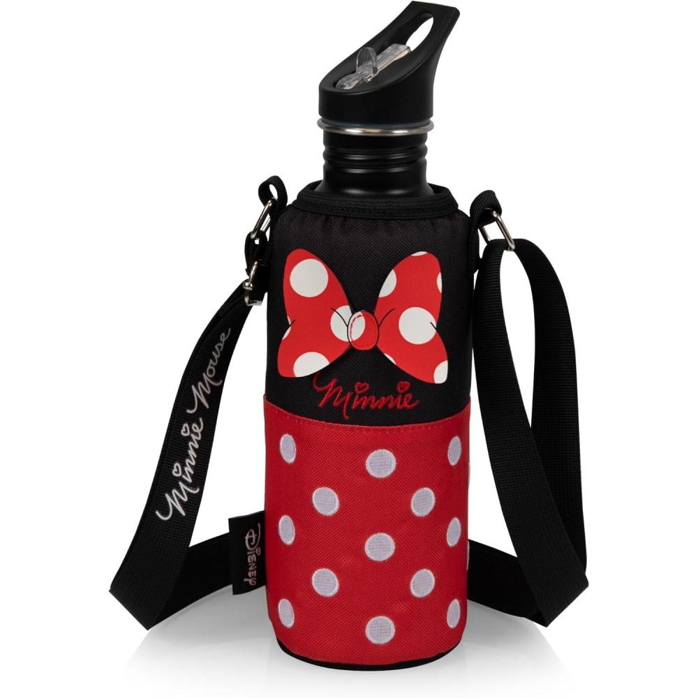 imagePicnic TIME Disney Minnie Mouse Water Bottle Holder Insulated Water Bottle Cooler BagBlack with Red Pattern