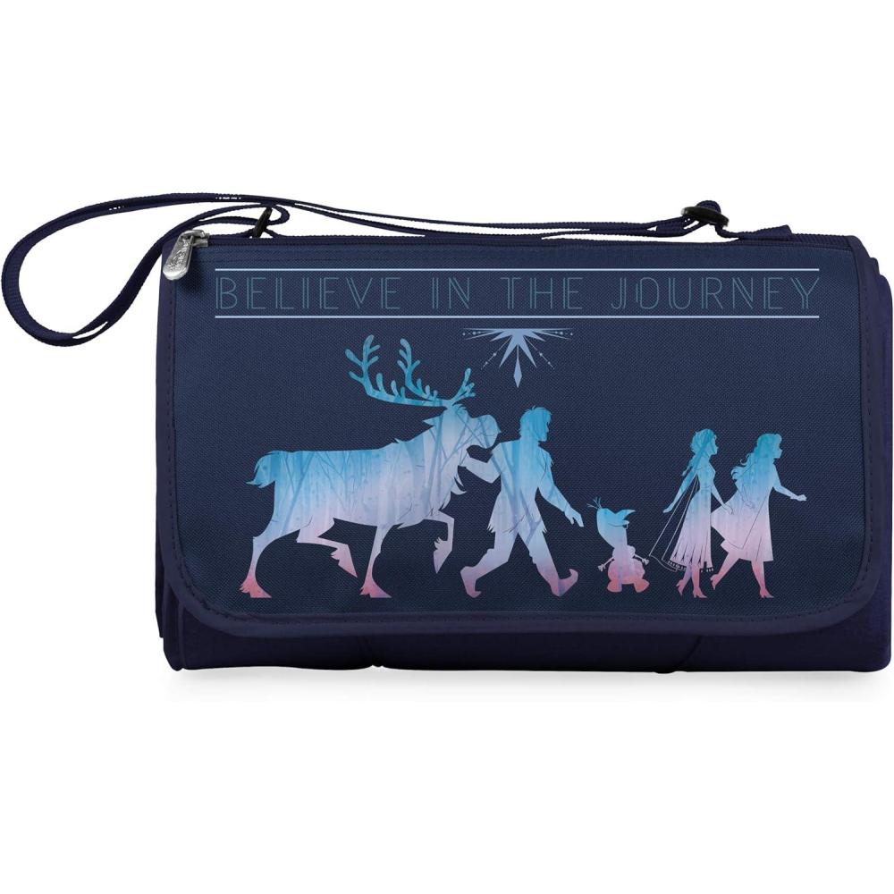 imagePicnic TIME Disney Princess Frozen 2 Blanket Tote Outdoor Picnic Blanket Beach Blanket Camping Blanket Navy Blue with Black Flap
