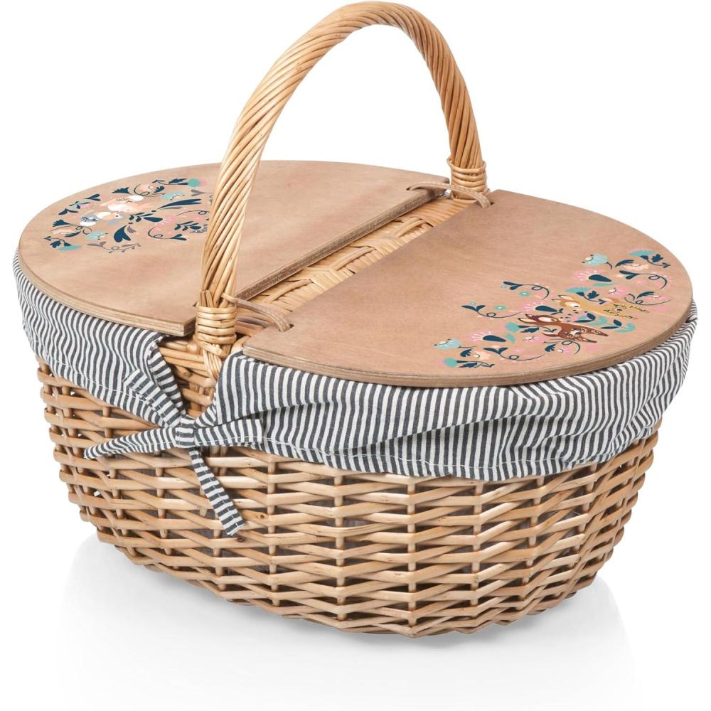 imagePicnic TIME Disney Winnie The Pooh Country Vintage Picnic Basket with Lid Wicker Picnic Basket for 2 Navy Blue ampamp White StripeDisney Bambi Navy Blue White Stripe