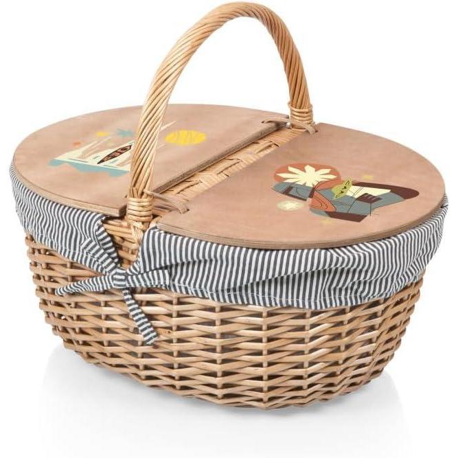 imagePicnic TIME Disney Winnie The Pooh Country Vintage Picnic Basket with Lid Wicker Picnic Basket for 2 Navy Blue ampamp White StripeStar Wars Mandalorian Grogu Navy Blue White Stripe