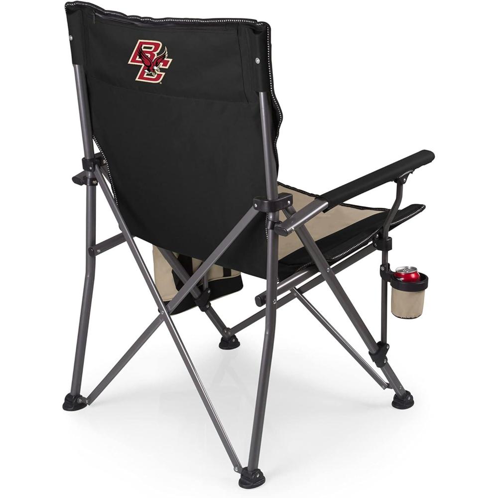 imagePicnic TIME NCAA Big Bear XXL Camp Chair with Cooler Heavy Duty Beach Chair 500 lb Capacity Camping Chair with Carry Bag BlackBoston College Eagles