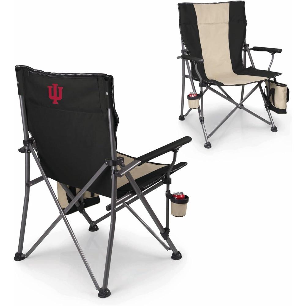 imagePicnic TIME NCAA Big Bear XXL Camp Chair with Cooler Heavy Duty Beach Chair 500 lb Capacity Camping Chair with Carry Bag BlackIndiana Hoosiers