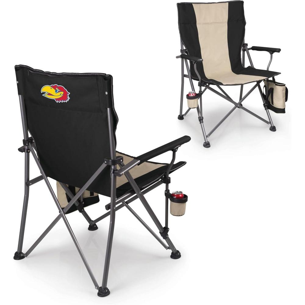 imagePicnic TIME NCAA Big Bear XXL Camp Chair with Cooler Heavy Duty Beach Chair 500 lb Capacity Camping Chair with Carry Bag BlackKansas Jayhawks