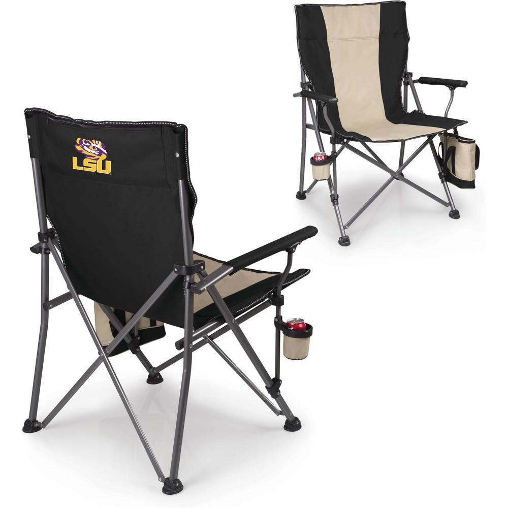 imagePicnic TIME NCAA Big Bear XXL Camp Chair with Cooler Heavy Duty Beach Chair 500 lb Capacity Camping Chair with Carry Bag BlackLSU Tigers