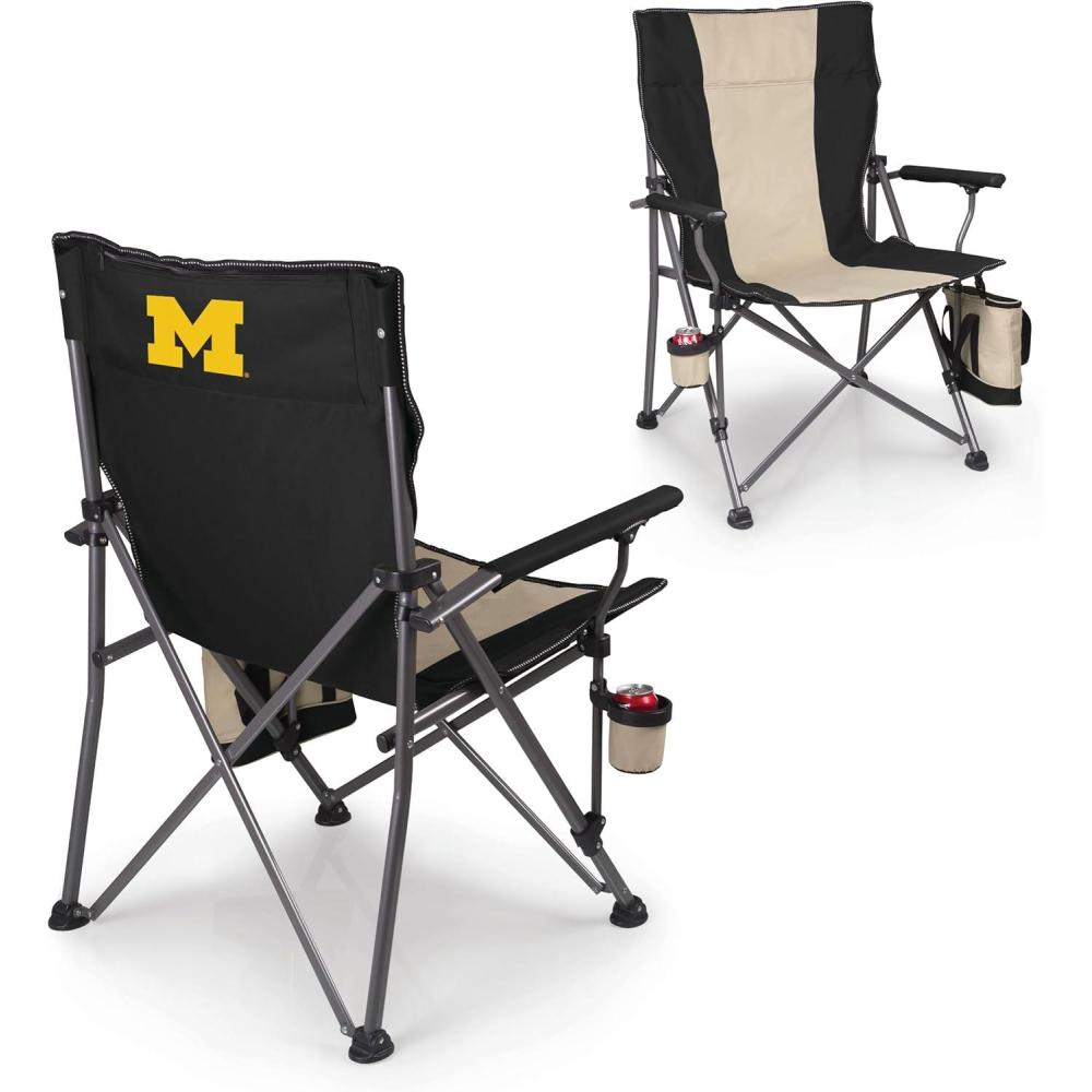 imagePicnic TIME NCAA Big Bear XXL Camp Chair with Cooler Heavy Duty Beach Chair 500 lb Capacity Camping Chair with Carry Bag BlackMichigan Wolverines