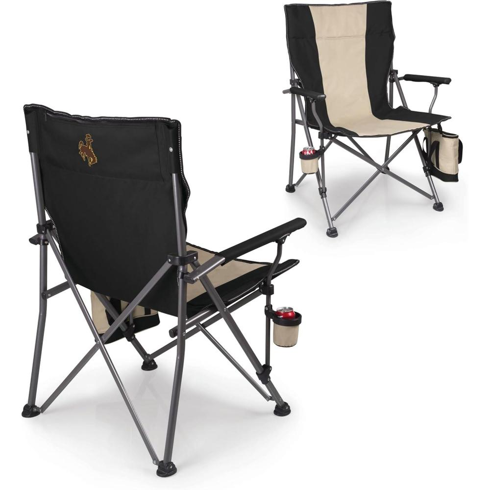 imagePicnic TIME NCAA Big Bear XXL Camp Chair with Cooler Heavy Duty Beach Chair 500 lb Capacity Camping Chair with Carry Bag BlackWyoming Cowboys