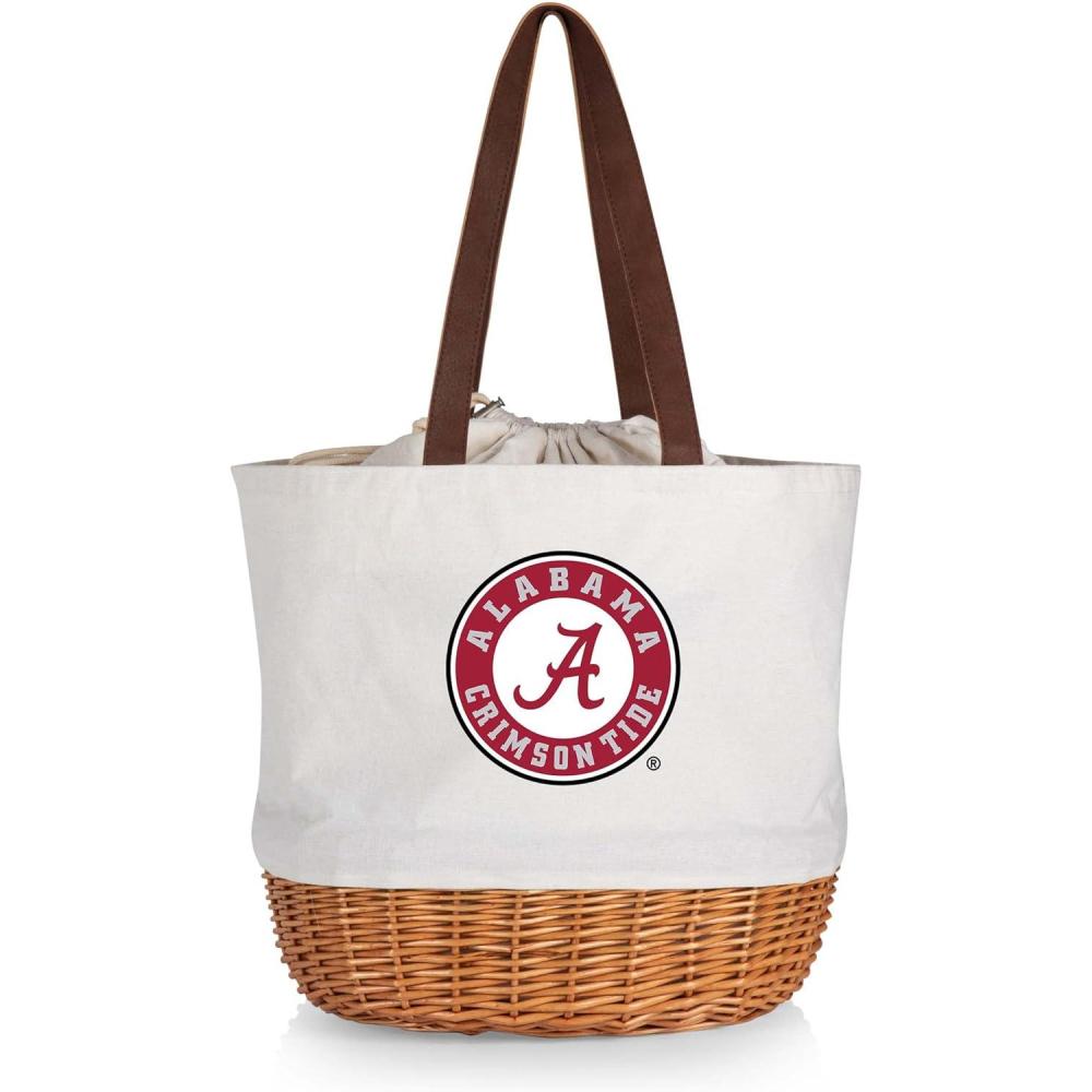 imagePicnic TIME NCAA Coronado Canvas and Willow Basket Tote Picnic Tote Bag Beach Tote Beige CanvasAlabama Crimson Tide