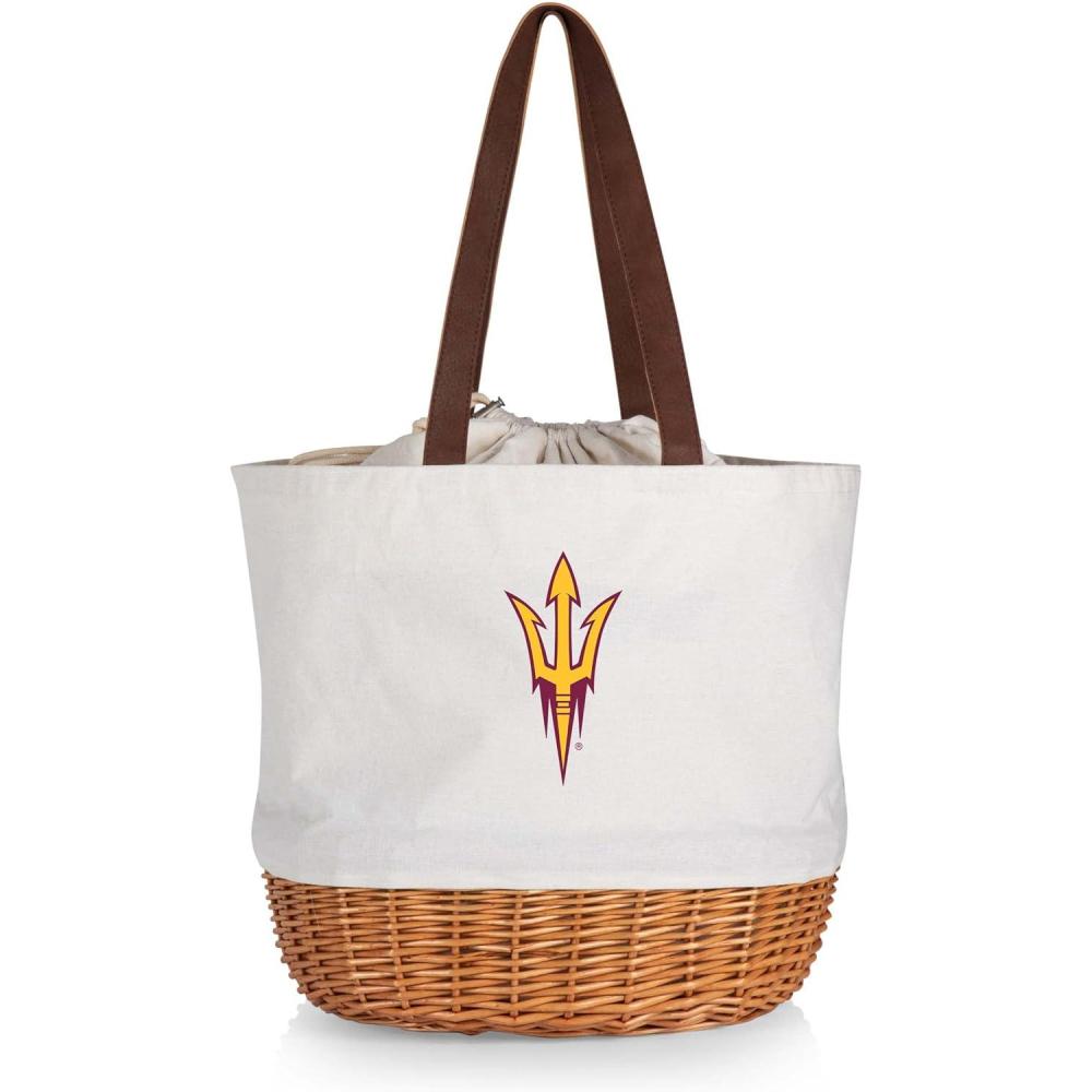 imagePicnic TIME NCAA Coronado Canvas and Willow Basket Tote Picnic Tote Bag Beach Tote Beige CanvasArizona State Sun Devils
