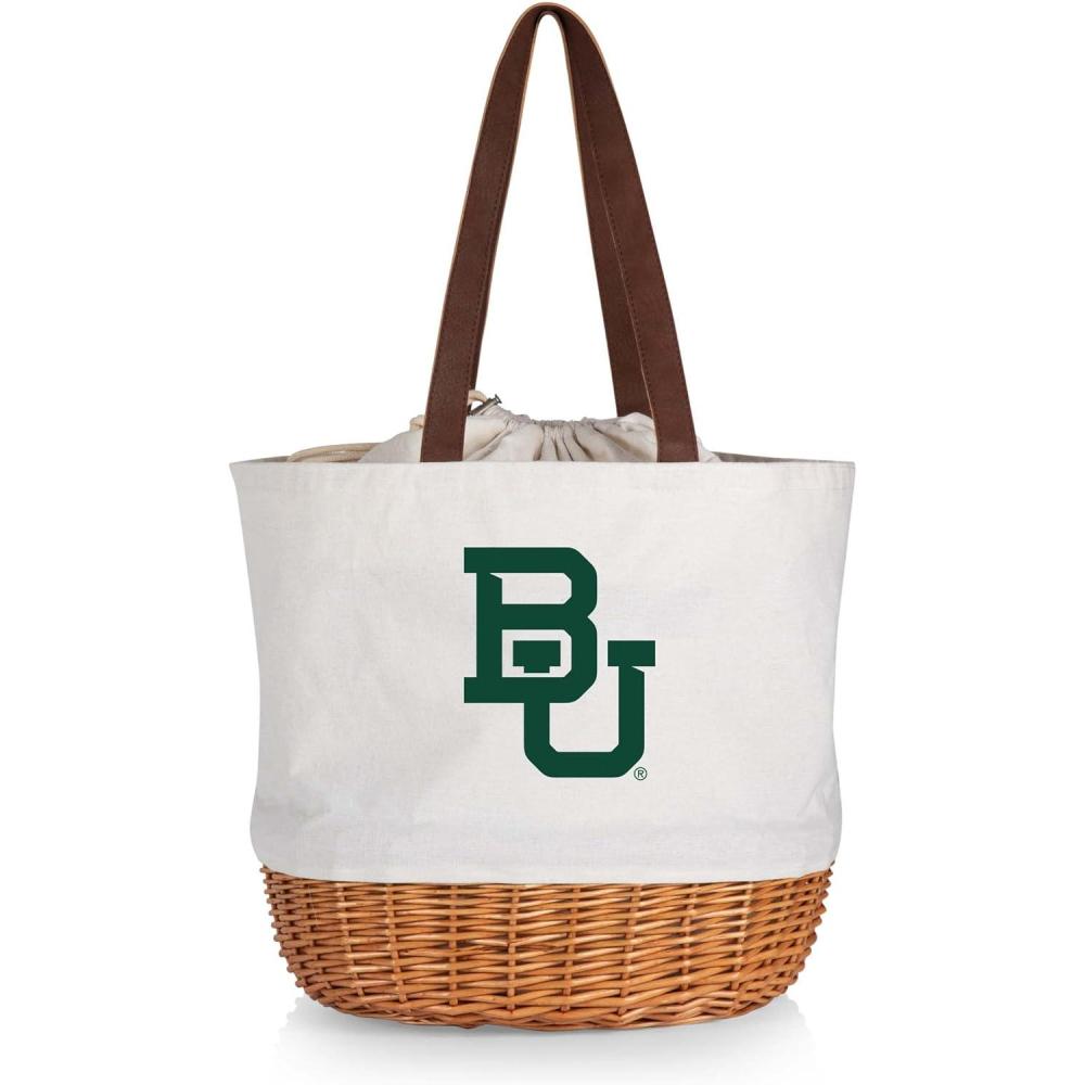 imagePicnic TIME NCAA Coronado Canvas and Willow Basket Tote Picnic Tote Bag Beach Tote Beige CanvasBaylor Bears