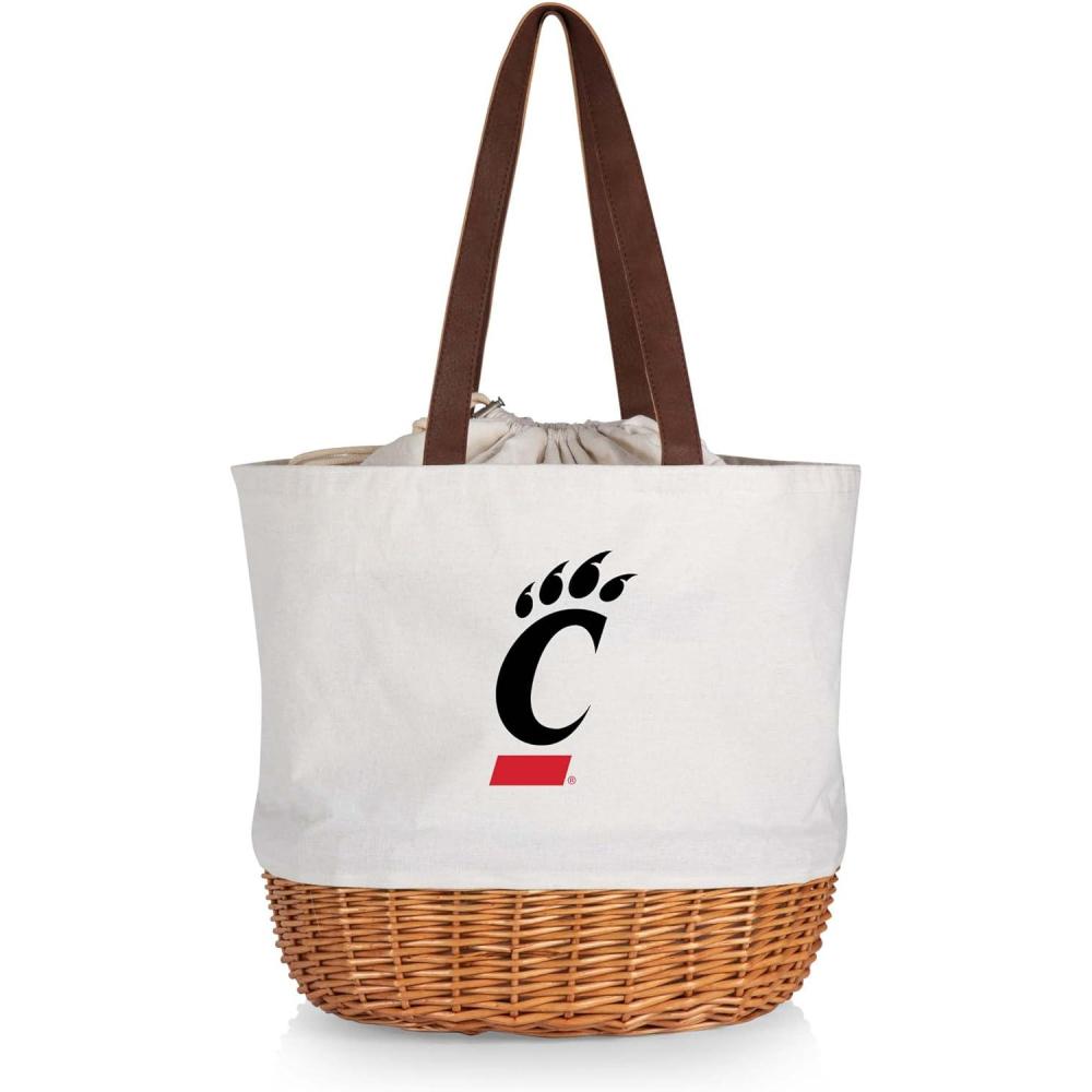 imagePicnic TIME NCAA Coronado Canvas and Willow Basket Tote Picnic Tote Bag Beach Tote Beige CanvasCincinnati Bearcats