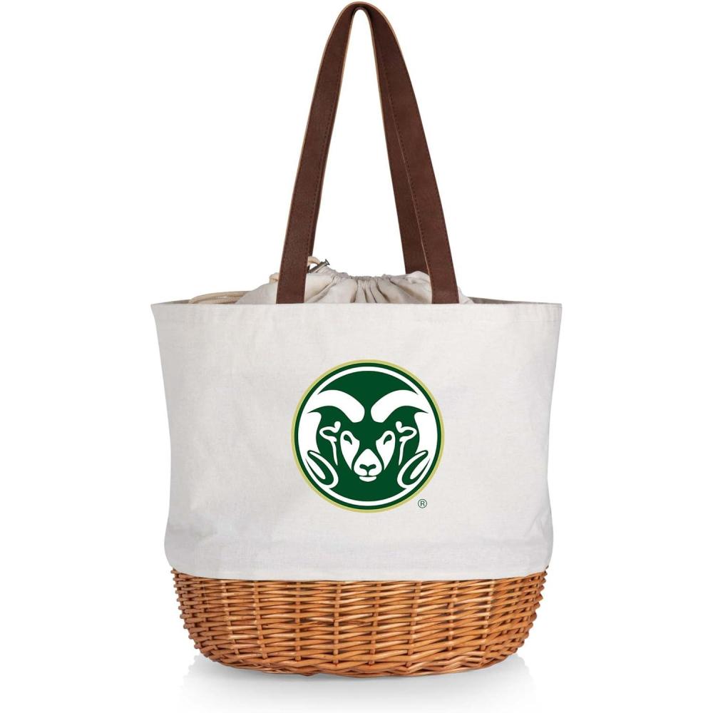 imagePicnic TIME NCAA Coronado Canvas and Willow Basket Tote Picnic Tote Bag Beach Tote Beige CanvasColorado State Rams