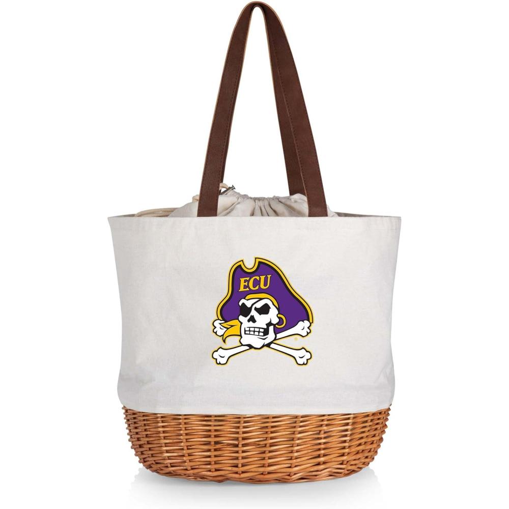 imagePicnic TIME NCAA Coronado Canvas and Willow Basket Tote Picnic Tote Bag Beach Tote Beige CanvasEast Carolina Pirates