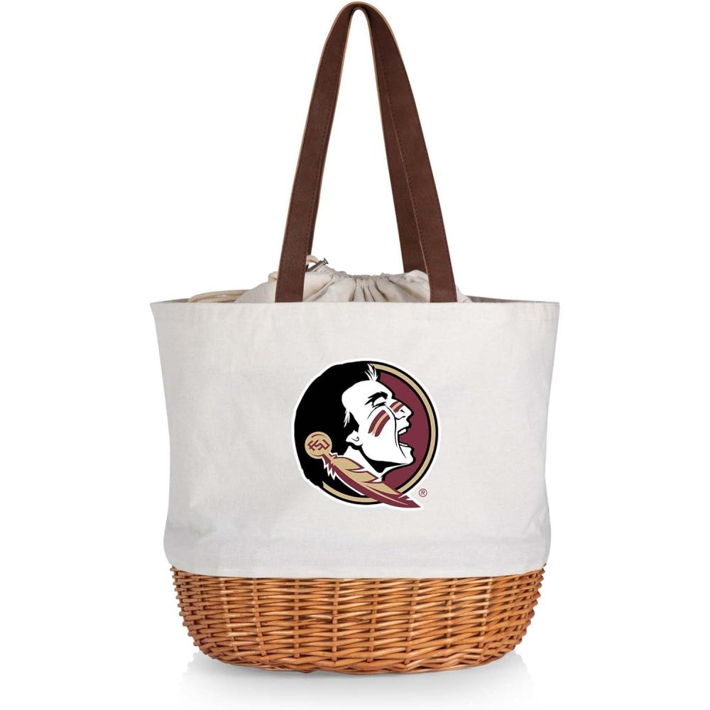 imagePicnic TIME NCAA Coronado Canvas and Willow Basket Tote Picnic Tote Bag Beach Tote Beige CanvasFlorida State Seminoles