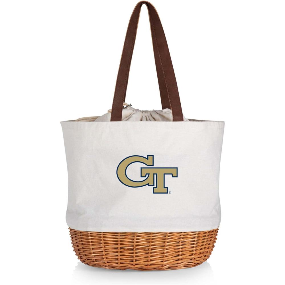 imagePicnic TIME NCAA Coronado Canvas and Willow Basket Tote Picnic Tote Bag Beach Tote Beige CanvasGeorgia Tech Yellow Jackets
