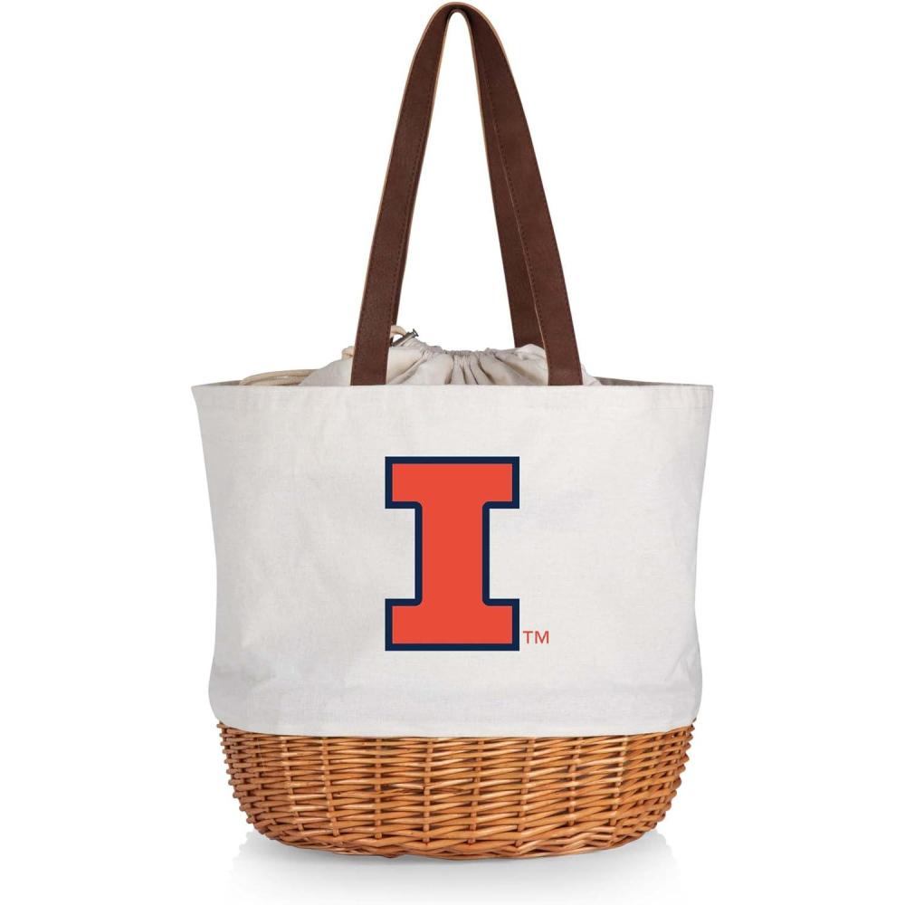imagePicnic TIME NCAA Coronado Canvas and Willow Basket Tote Picnic Tote Bag Beach Tote Beige CanvasIllinois Illini