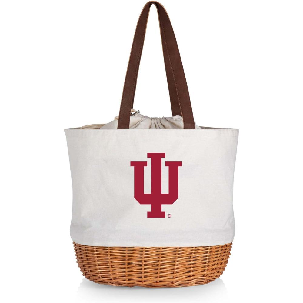 imagePicnic TIME NCAA Coronado Canvas and Willow Basket Tote Picnic Tote Bag Beach Tote Beige CanvasIndiana Hoosiers