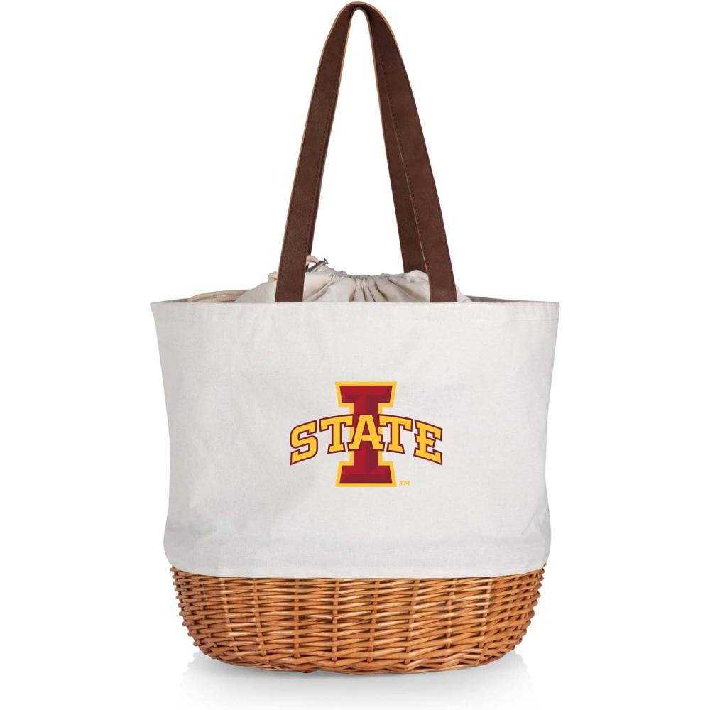 imagePicnic TIME NCAA Coronado Canvas and Willow Basket Tote Picnic Tote Bag Beach Tote Beige CanvasIowa State Cyclones
