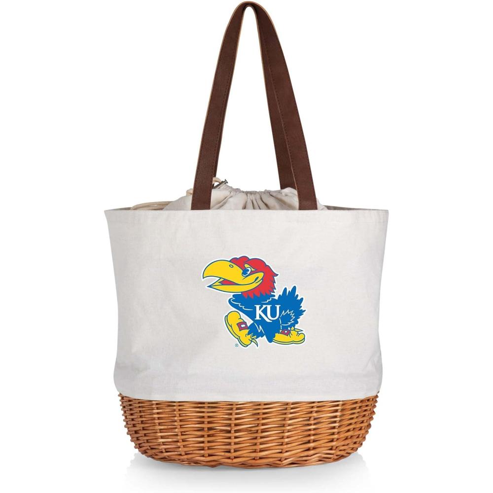 imagePicnic TIME NCAA Coronado Canvas and Willow Basket Tote Picnic Tote Bag Beach Tote Beige CanvasKansas Jayhawks