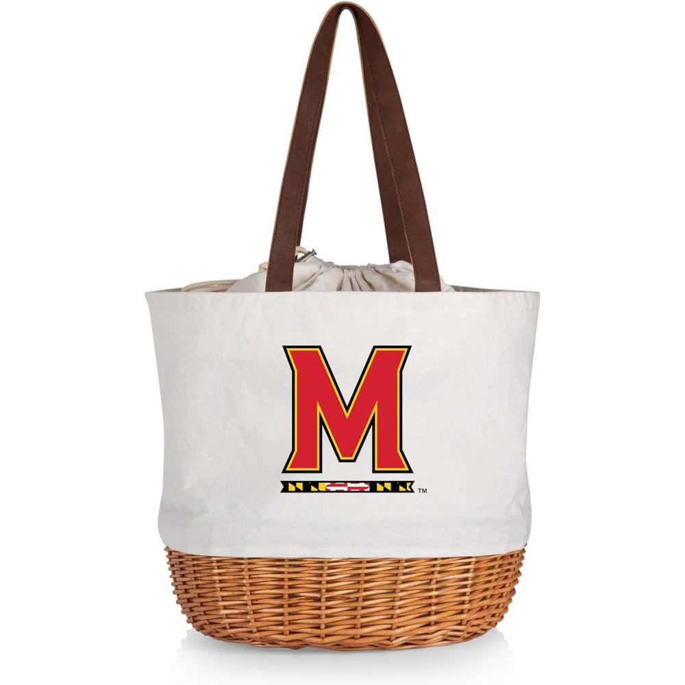 imagePicnic TIME NCAA Coronado Canvas and Willow Basket Tote Picnic Tote Bag Beach Tote Beige CanvasMaryland Terrapins