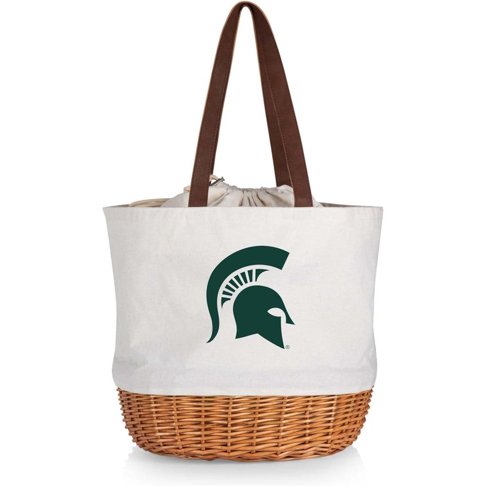 imagePicnic TIME NCAA Coronado Canvas and Willow Basket Tote Picnic Tote Bag Beach Tote Beige CanvasMichigan State Spartans