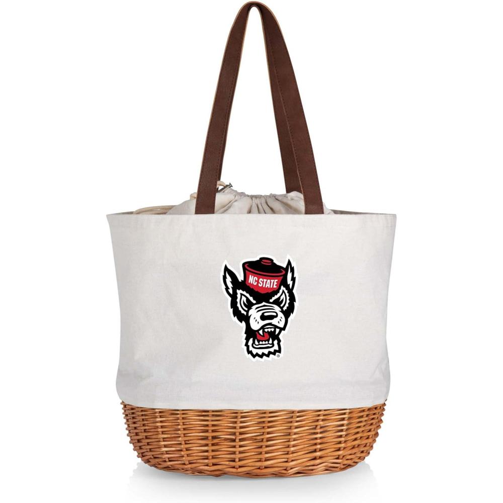 imagePicnic TIME NCAA Coronado Canvas and Willow Basket Tote Picnic Tote Bag Beach Tote Beige CanvasNorth Carolina State Wolfpack